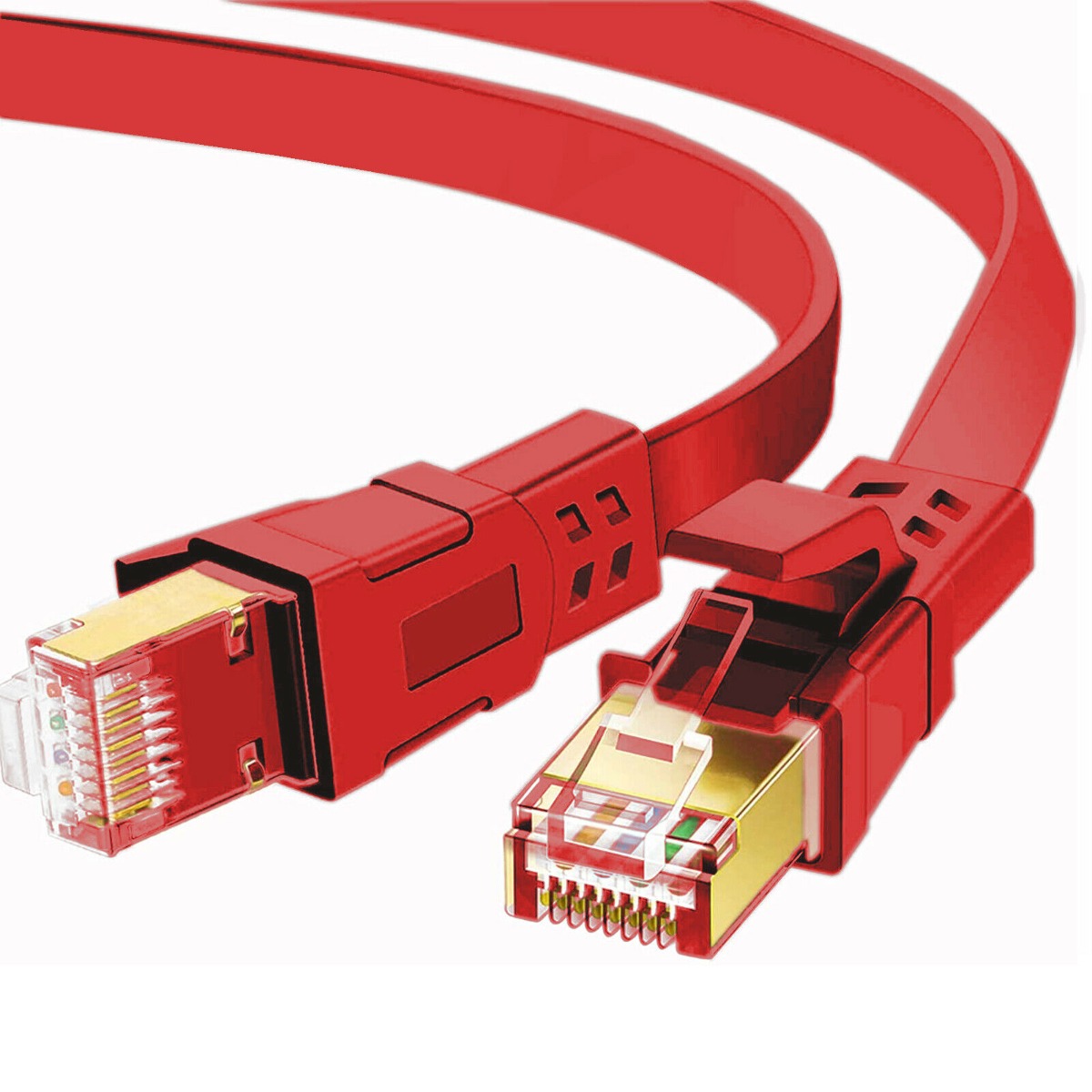 FLAT 1m CAT8 SSTP Shielded 2000MHz 40Gbps High Speed Ethernet Cable RJ45 – Red