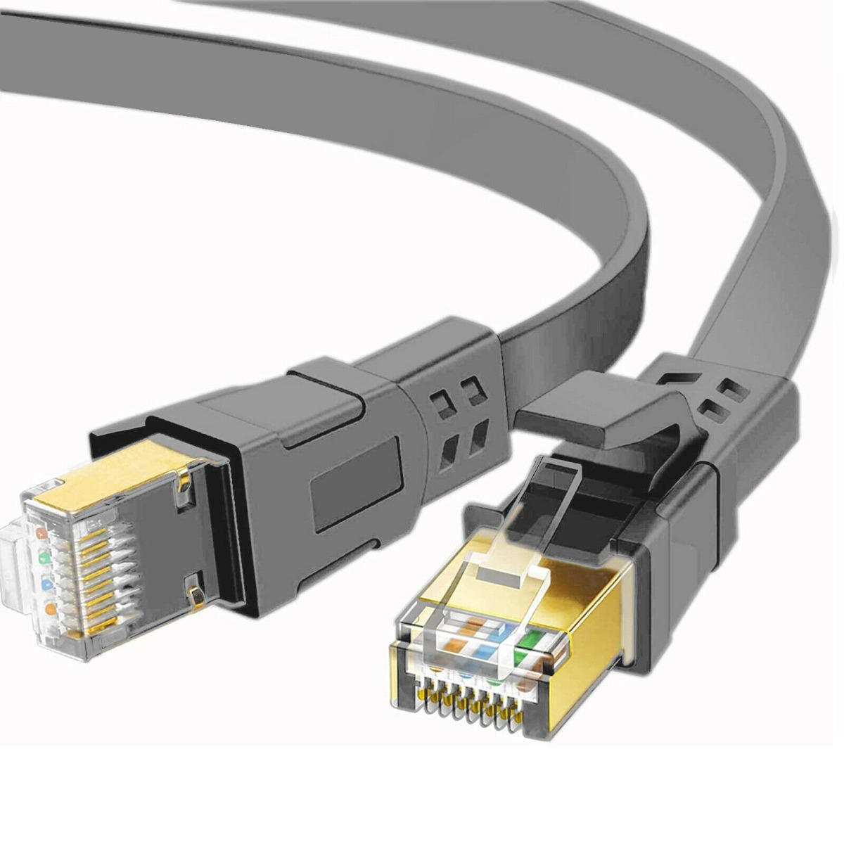 FLAT 0.5m CAT8 SSTP Shielded 2000MHz 40Gbps High Speed Ethernet Cable RJ45 – Grey